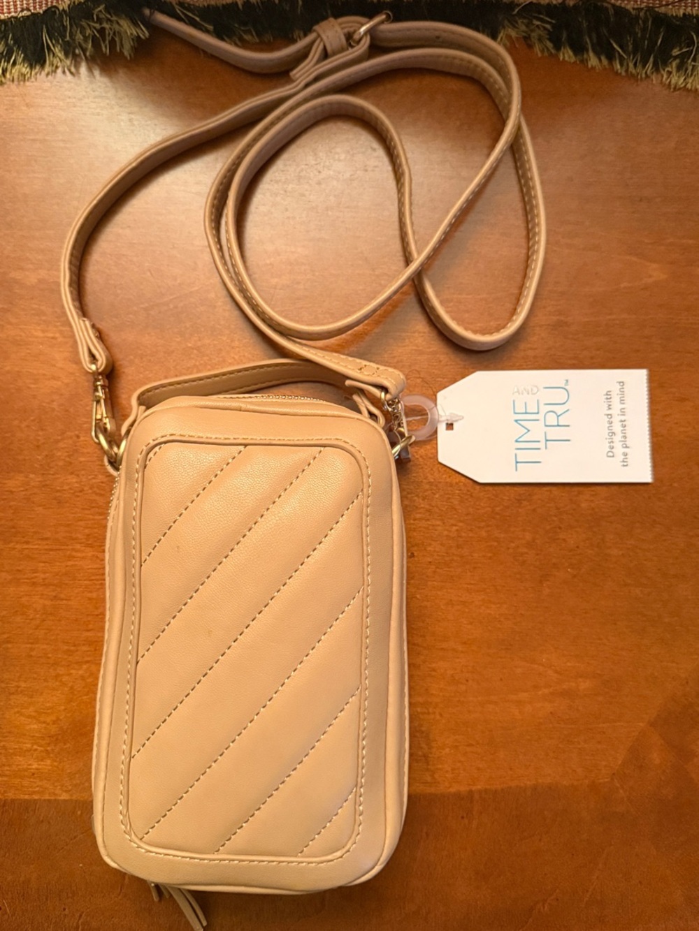 Time and Tru Tan Quilted Crossbody Phone Bag
